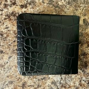 NEW Genuine Leather Black Faux Croc Travel Compact Hand Mirror Dual-Sided